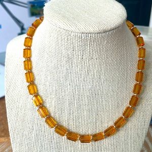 Swarovski Choker Necklace Topaz Beads from 1970’s Silver Plated 16”💛💛